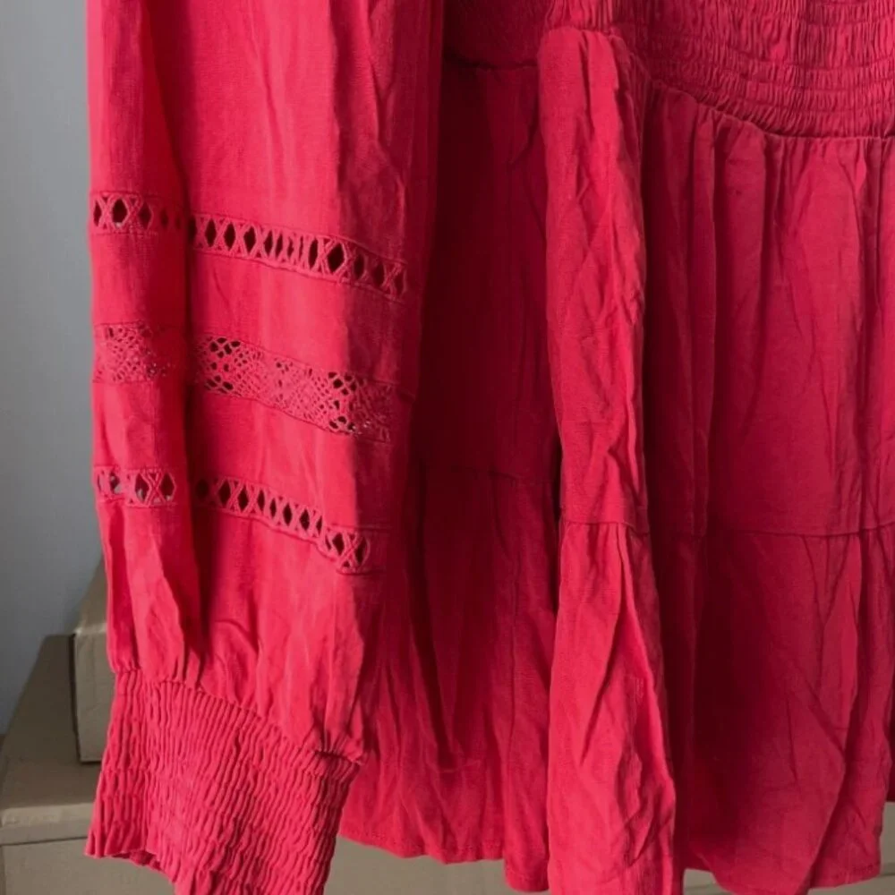 NWT Women's TORRID Red Lenny Smocked Babydoll Peasant Top Blouse Size 2 2X 18-20 - Picture 2 of 4
